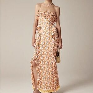 J. Crew Collection cascading ruffle dress in sunset rose block print chiffon